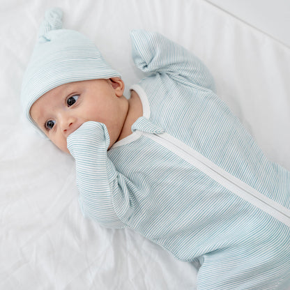 Baby Organic Knotted Hat in Blue Stripes by Le Petit Society — image 4
