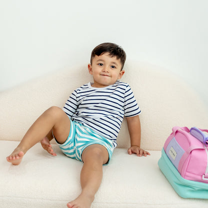 Family Tees - Personalisable Kids Striped Tee in Navy by Le Petit Society — image 2