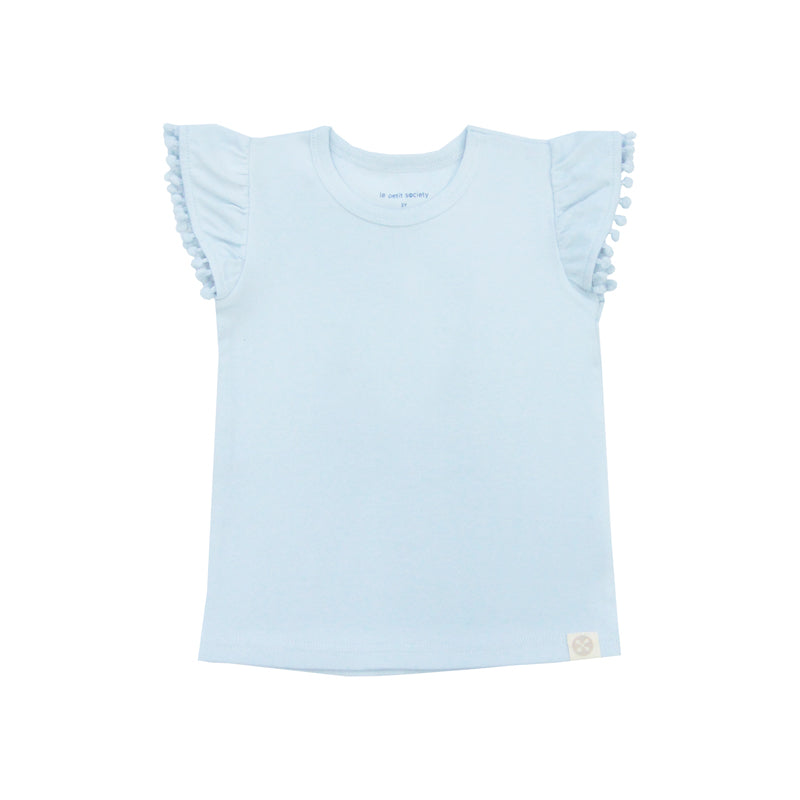 Resort Series - Girls Top with Pom Pom Sleeves in Blue by Le Petit Society