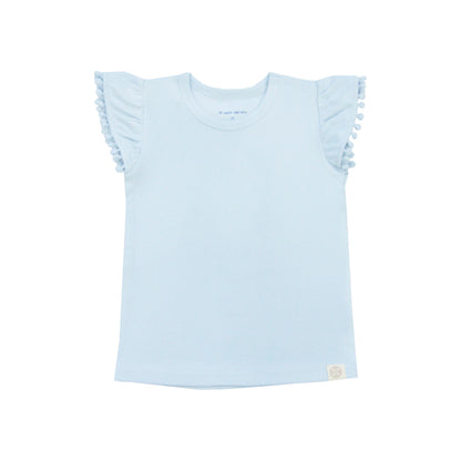 Resort Series - Girls Top with Pom Pom Sleeves in Blue by Le Petit Society