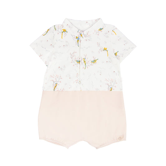 Botanic Series - Baby Boy Shirt Romper in Bird Print (Personalisable) by Le Petit Society