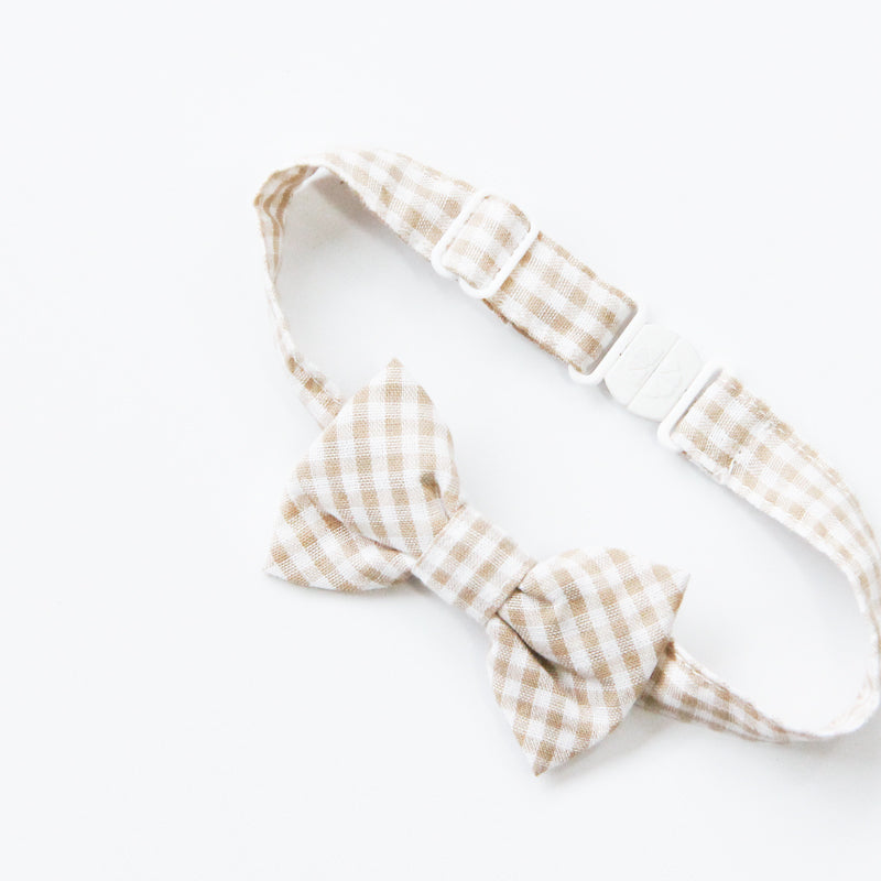 Papa & Mini - Baby Boy Bow Tie Romper in Beige Gingham (Past Season) by Le Petit Society — image 17