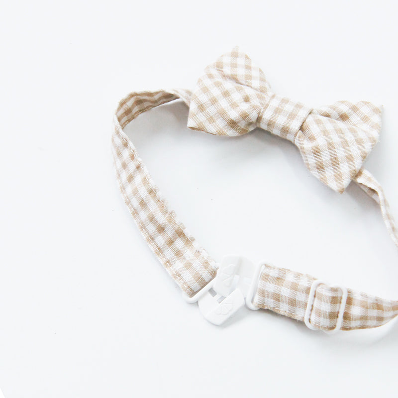 Papa & Mini - Baby Boy Bow Tie Romper in Beige Gingham (Past Season) by Le Petit Society — image 18