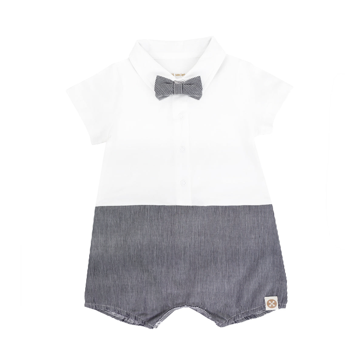 Baby Boy Bow Tie Romper in Black Stripes by Le Petit Society — image 4