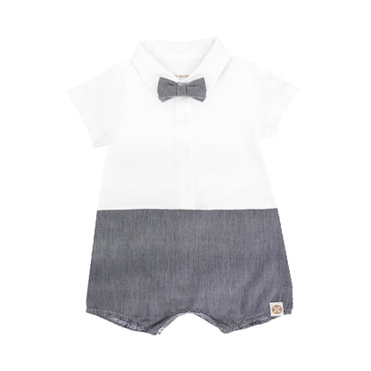 Baby Boy Bow Tie Romper in Black Stripes by Le Petit Society — image 6