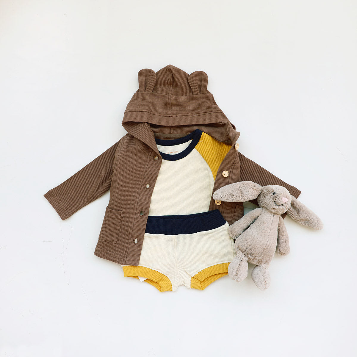 Baby Bear Cardigan in Brown Waffle Jersey by Le Petit Society — image 4