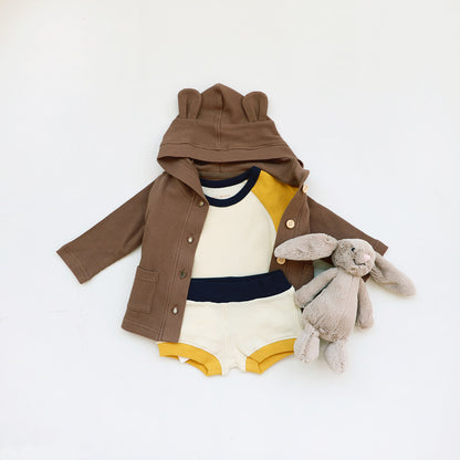 Baby Bear Cardigan in Brown Waffle Jersey by Le Petit Society — image 4