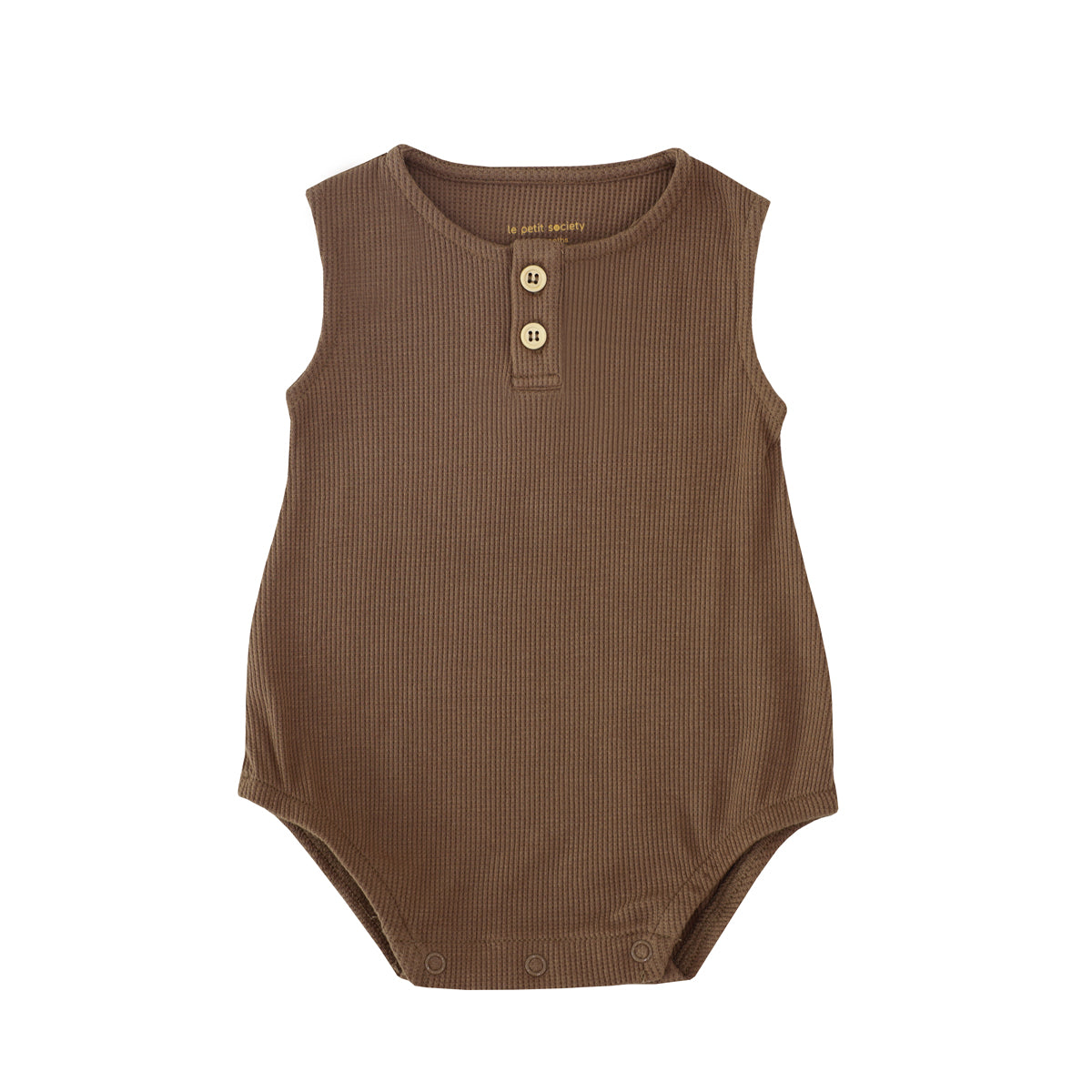 Baby Bubble Romper in Brown Waffle Jersey by Le Petit Society — image 11