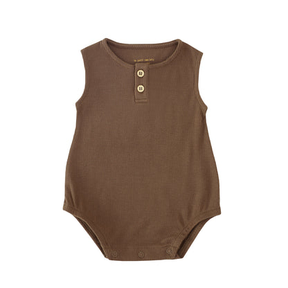 Baby Bubble Romper in Brown Waffle Jersey by Le Petit Society — image 11