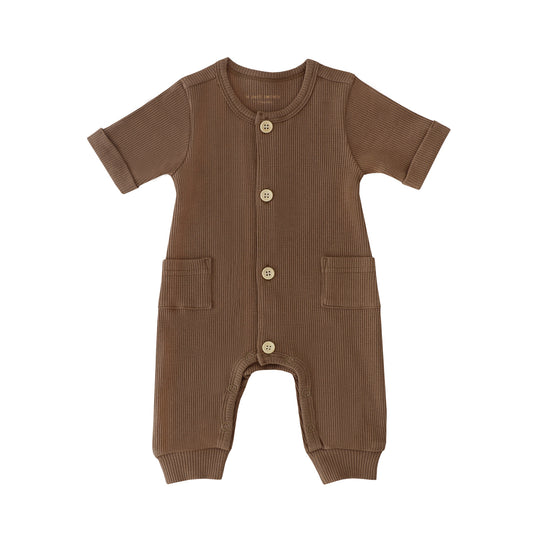 Baby Playsuit in Brown Waffle Jersey by Le Petit Society