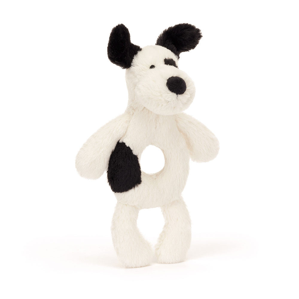 Bashful Black & Cream Puppy Ring Rattle by Jellycat