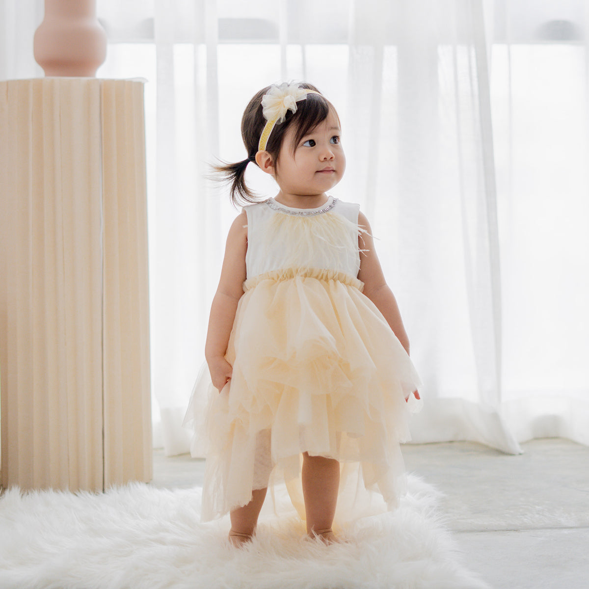 Flower Girl Series - Cascading Dress in Champagne by Le Petit Society — image 12