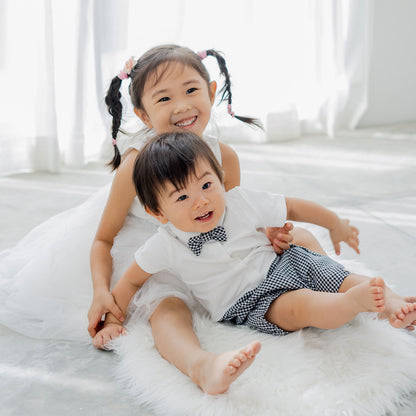 Papa & Mini - Baby Boy Bow Tie Romper in Black Gingham by Le Petit Society — image 4