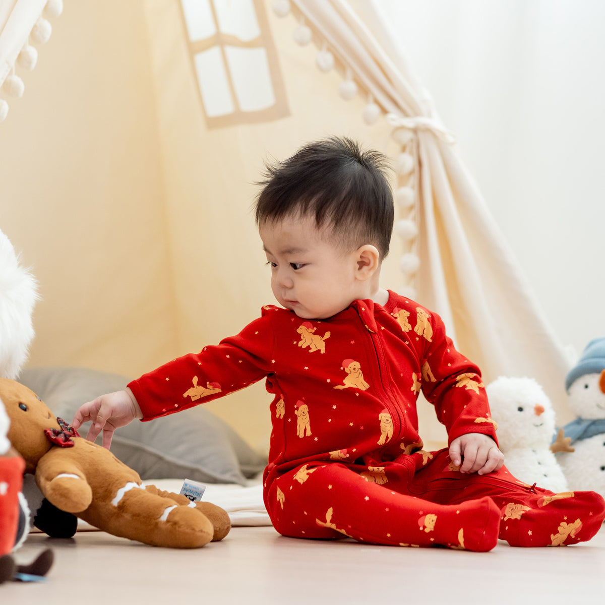 Baby Organic Sleepsuit in Christmas Puppy Print by Le Petit Society — image 16