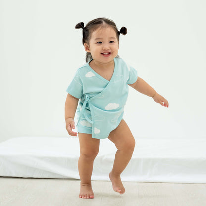 Baby Organic Short Sleeves Kimono Top in Cloud Print by Le Petit Society — image 8