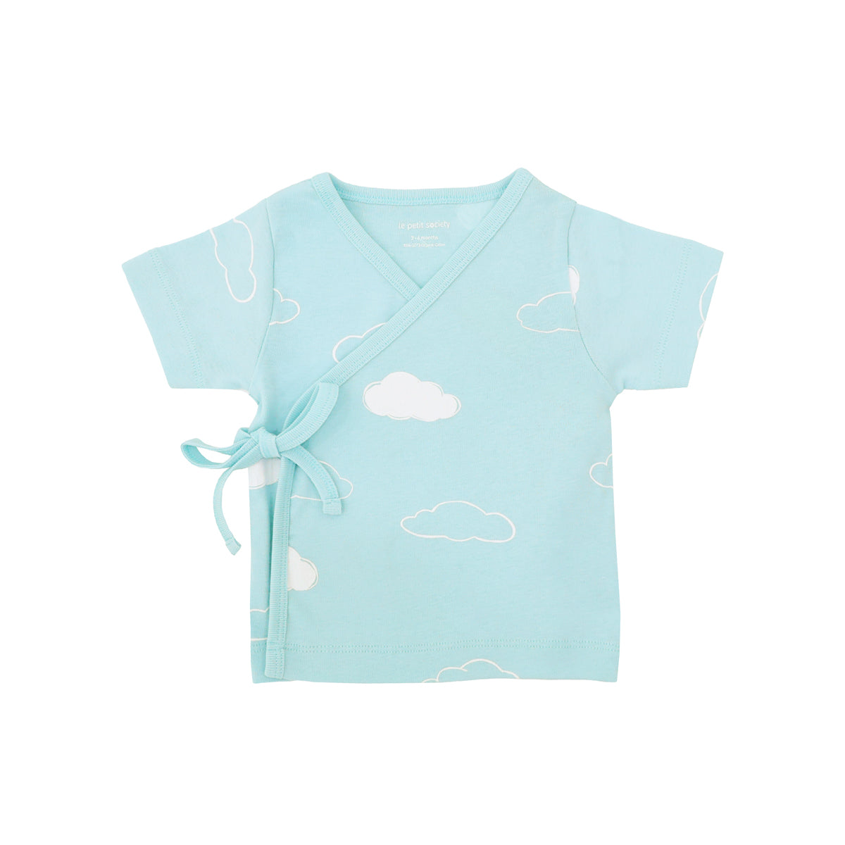 Baby Organic Short Sleeves Kimono Top in Cloud Print by Le Petit Society — image 2
