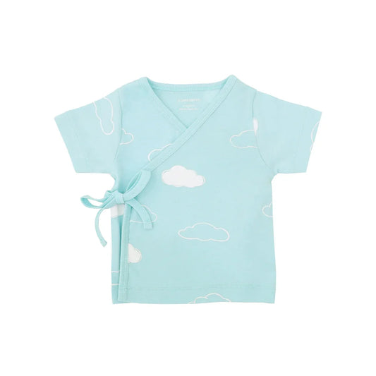 Baby Organic Short Sleeves Kimono Top in Cloud Print by Le Petit Society — image 2