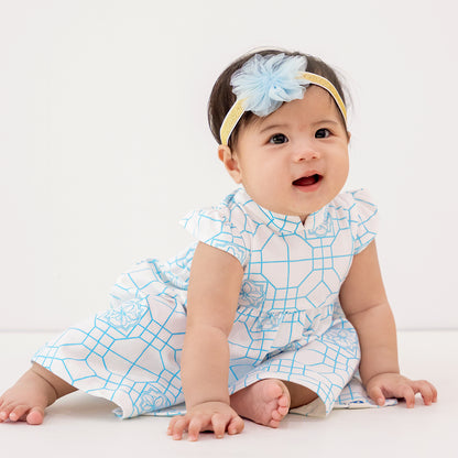 Chinese Motif Series - Baby Girl Cheongsam Jersey Dress in Blue Orchid Motif by Le Petit Society — image 7