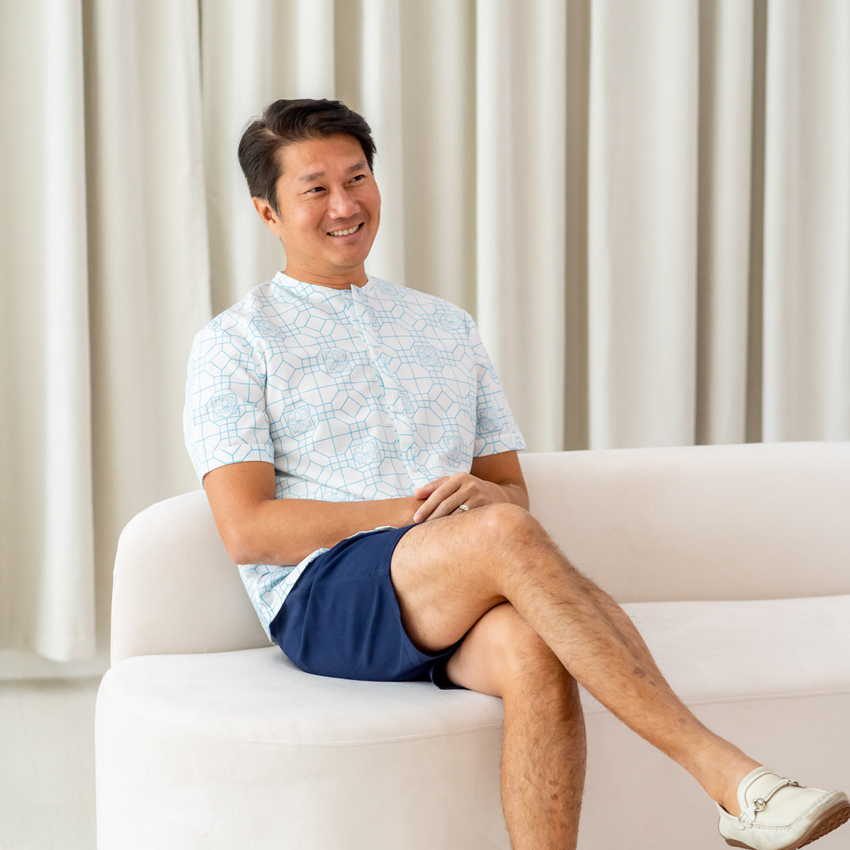 Chinese Motif Series - Men's Shirt in Blue Orchid Motif - Relaxed Fit by Le Petit Society — image 7