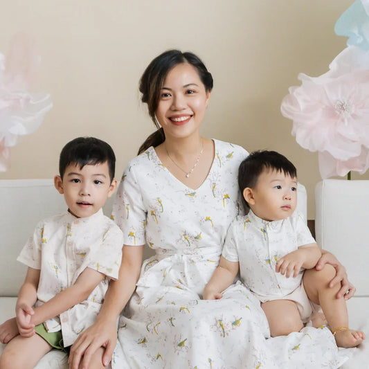 Botanic Series - Baby Boy Shirt Romper in Bird Print (Personalisable) by Le Petit Society — image 2