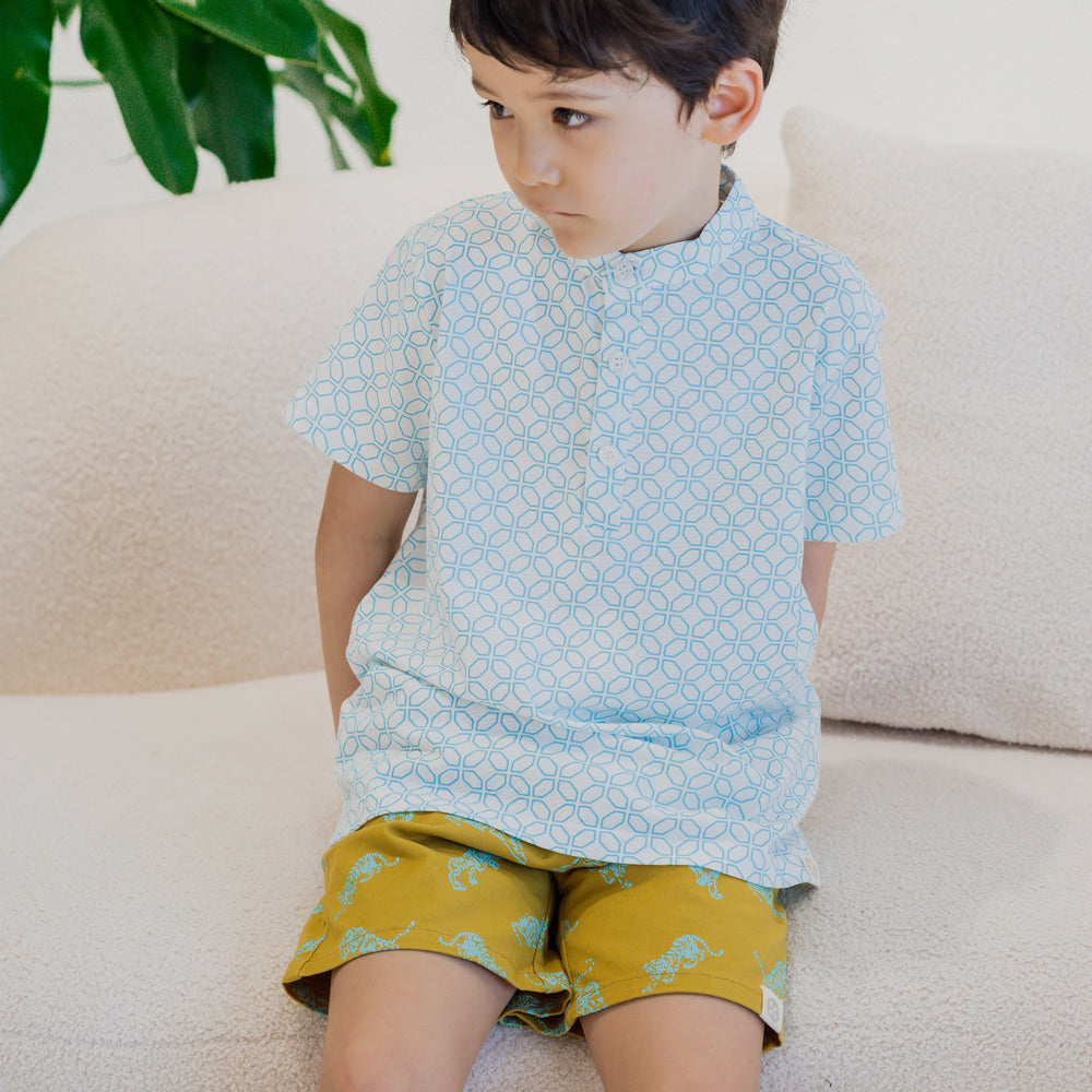 Chinese Motif Series - Boys Jersey Shirt in Blue Motif by Le Petit Society — image 2