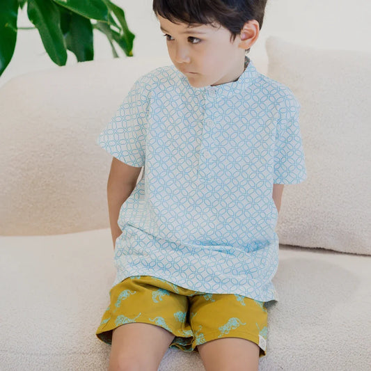 Chinese Motif Series - Boys Jersey Shirt in Blue Motif by Le Petit Society — image 2