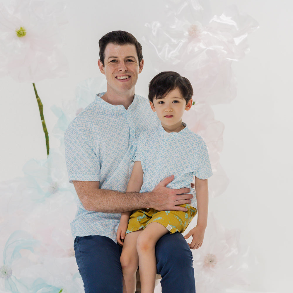 Chinese Motif Series - Boys Jersey Shirt in Blue Motif by Le Petit Society