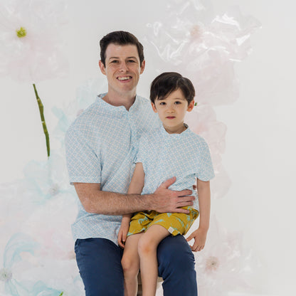 Chinese Motif Series - Boys Jersey Shirt in Blue Motif by Le Petit Society
