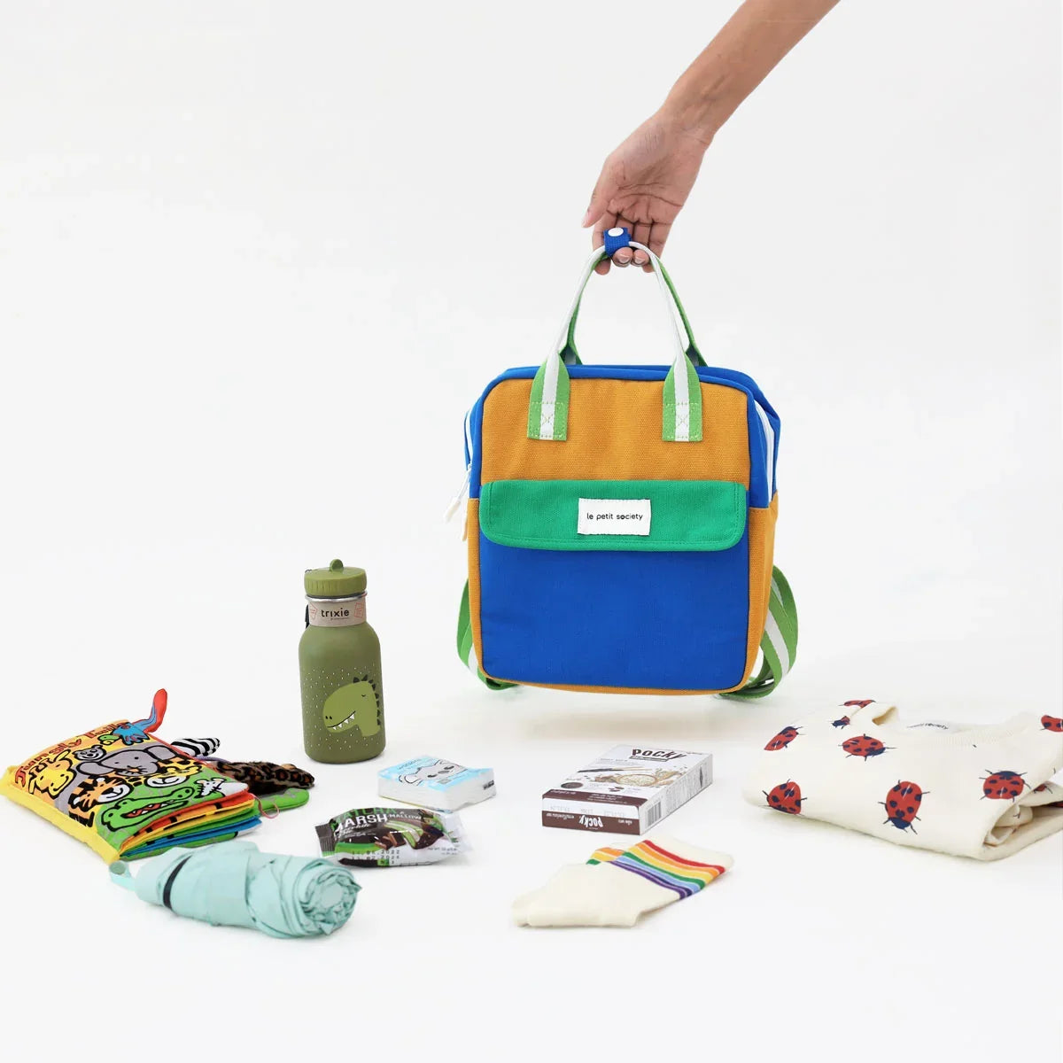 Kids Insulated Backpack in Colour Block - Blue/Green (Personalisable)