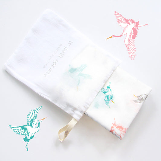 Baby Organic Swaddle in Cranes by Le Petit Society