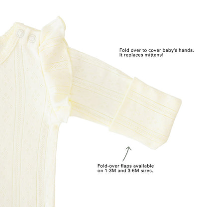 Baby Girl Long Sleeve Ruffle Romper in Cream Pointelle Cotton by Le Petit Society — image 4