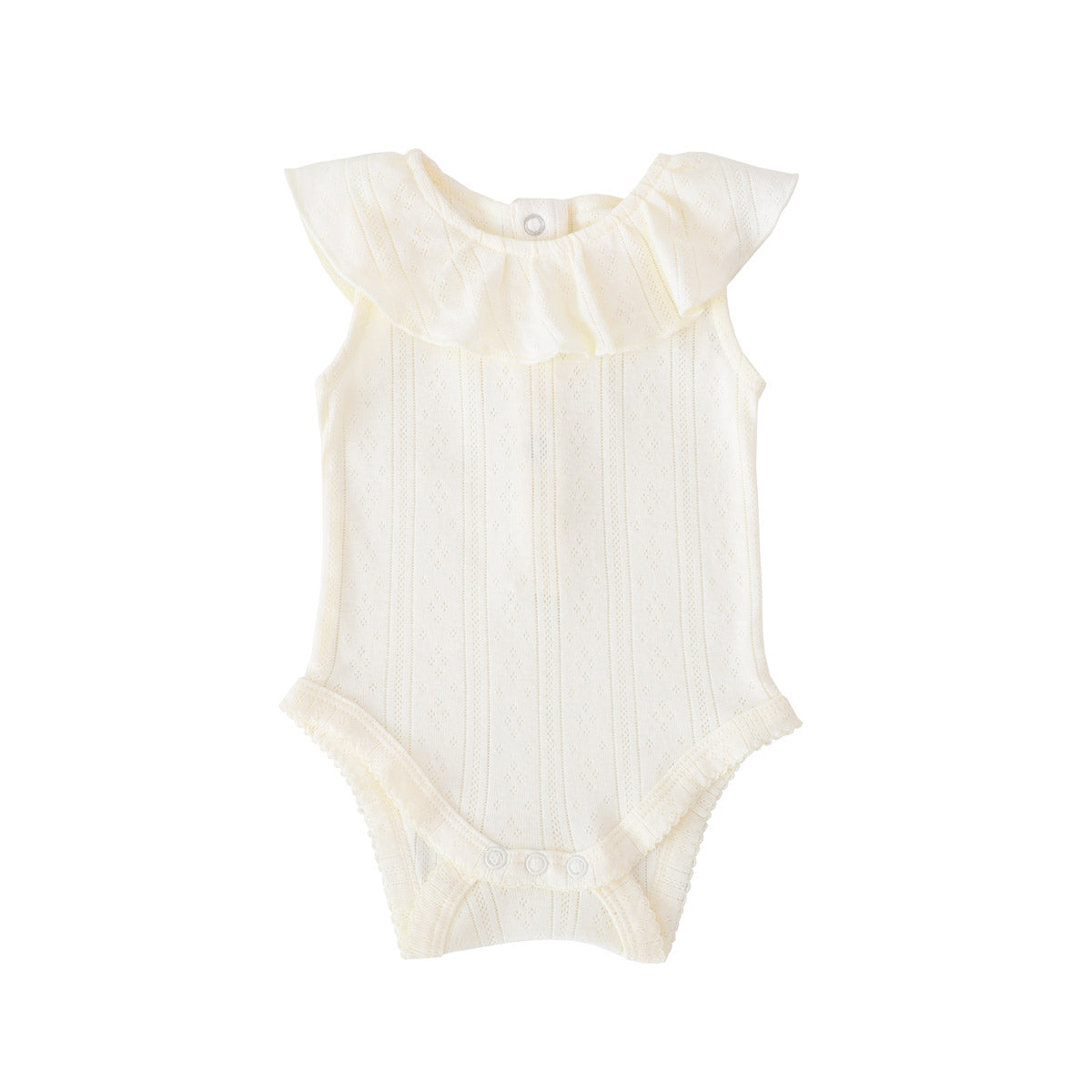 Baby Girl Ruffle Romper in Cream Pointelle Cotton by Le Petit Society — image 8