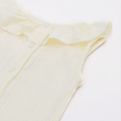 Baby Girl Ruffle Top in Cream Pointelle Cotton by Le Petit Society — image 6