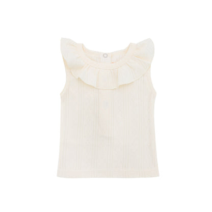Baby Girl Ruffle Top in Cream Pointelle Cotton by Le Petit Society — image 7