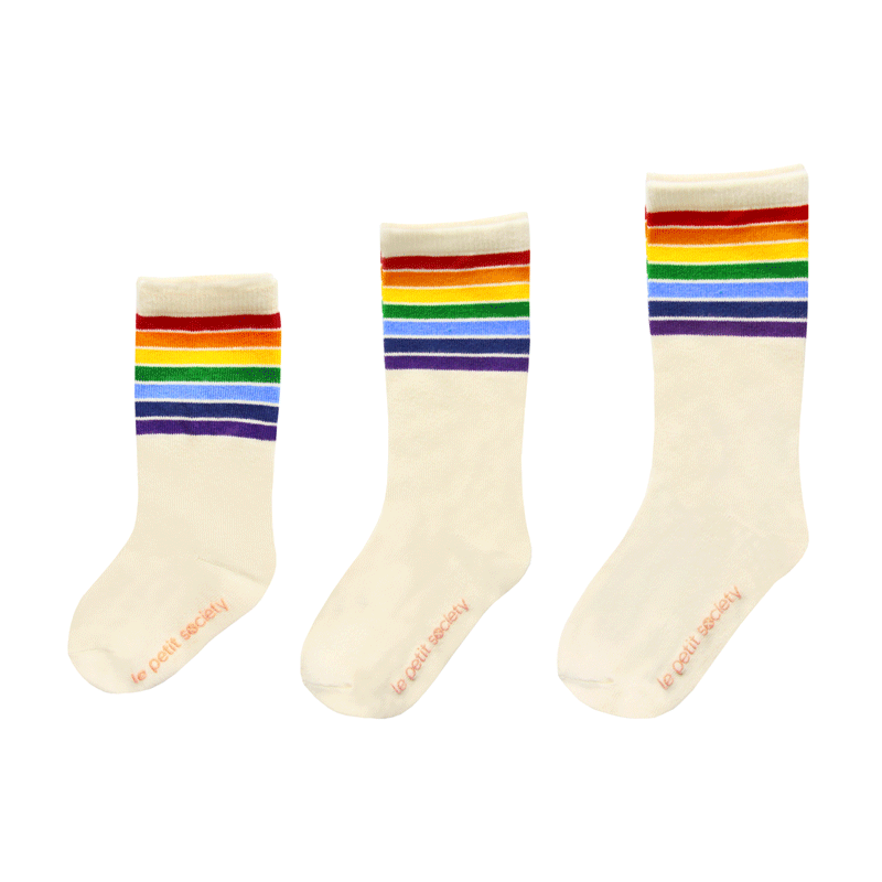 Rainbow Series - Kids Calf Socks in Cream by Le Petit Society — image 3