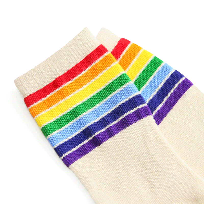 Rainbow Series - Kids Calf Socks in Cream by Le Petit Society — image 4