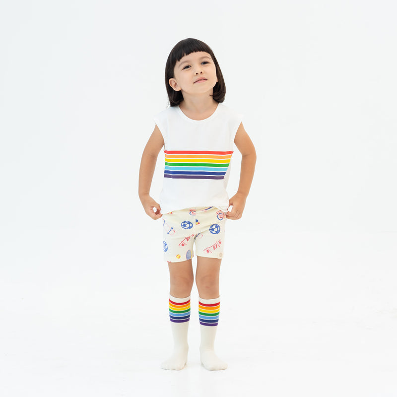 Rainbow Series - Kids Calf Socks in Cream by Le Petit Society — image 5