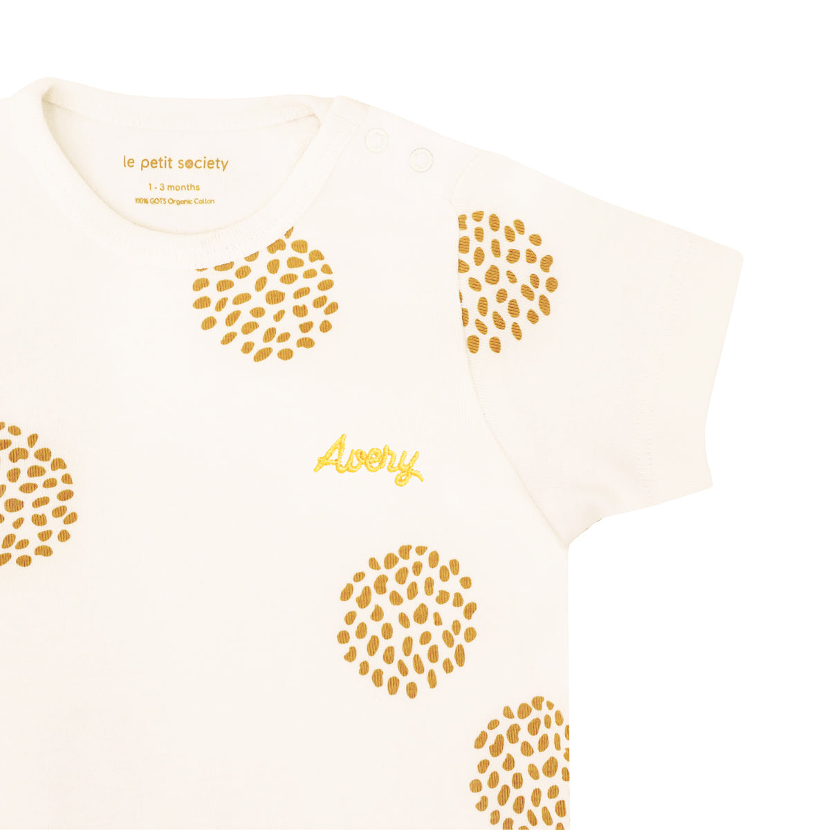 Baby Organic Short Sleeve Romper in Dandelion Print (Personalisable) by Le Petit Society — image 4