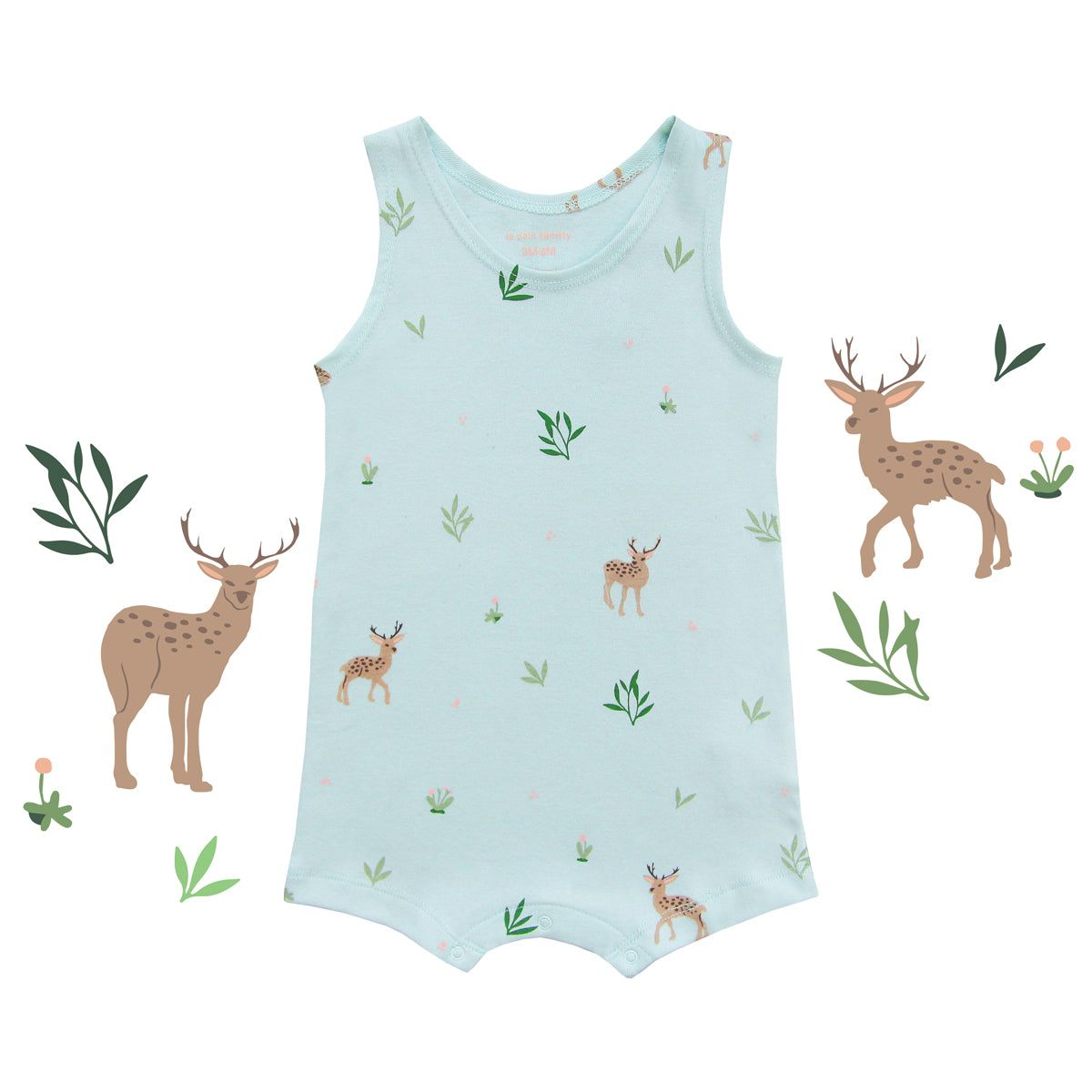 Baby Organic Sleeveless Romper in Deer Print (Personalisable) by Le Petit Society
