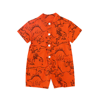 Made for Play - Baby Playsuit in Dino Sketch Print in Orange by Le Petit Society — image 6