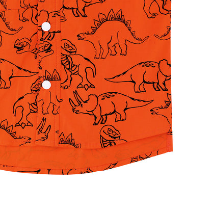 Made for Play - Boys Wide-Pocket Shirt in Dino Sketch Print in Orange by Le Petit Society — image 7