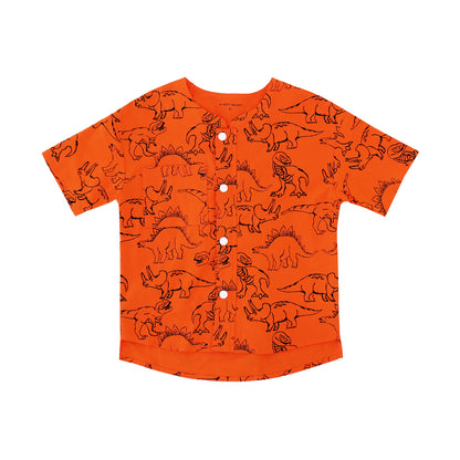 Made for Play - Boys Wide-Pocket Shirt in Dino Sketch Print in Orange by Le Petit Society — image 2