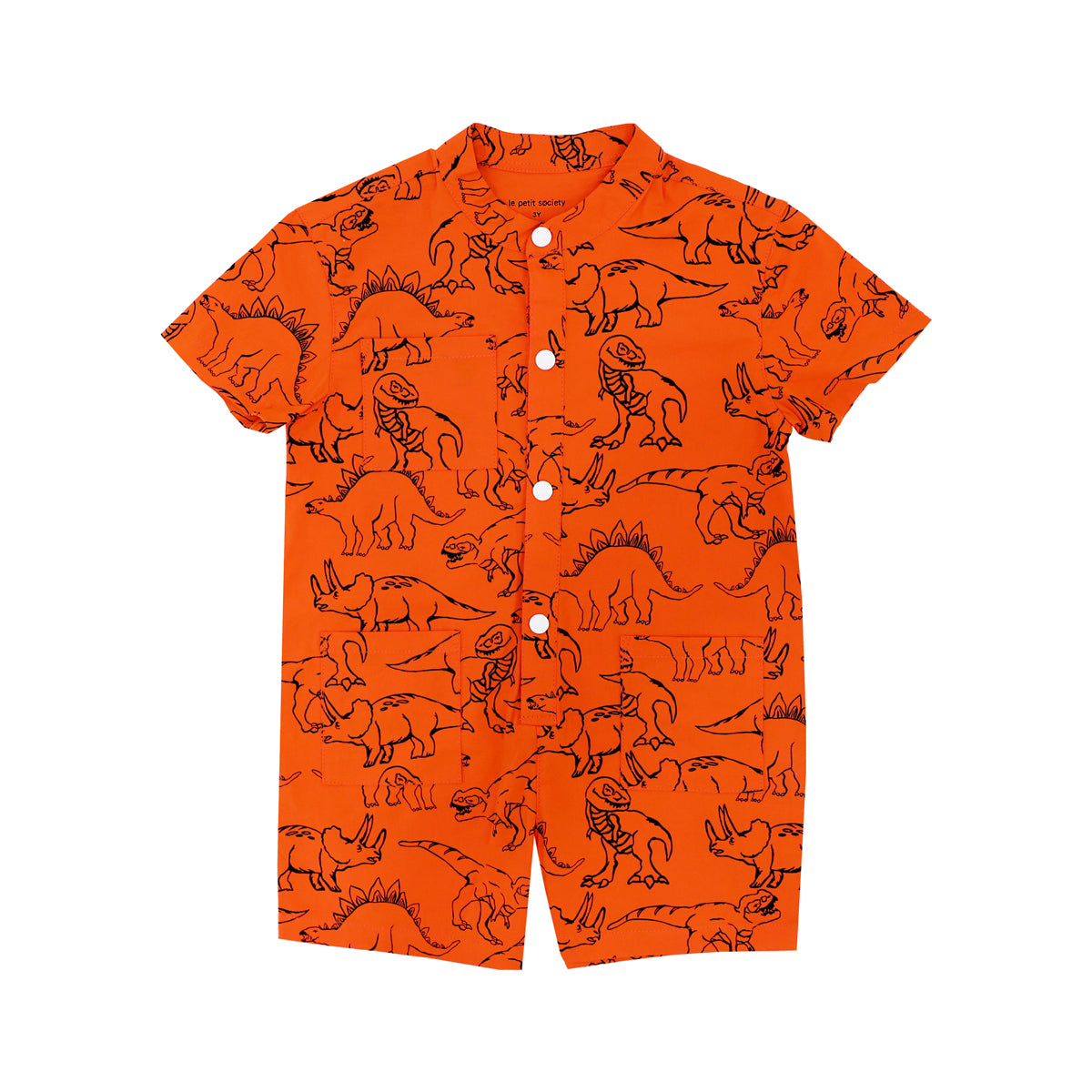 Made for Play - Kids Playsuit in Dino Sketch Print in Orange by Le Petit Society — image 2