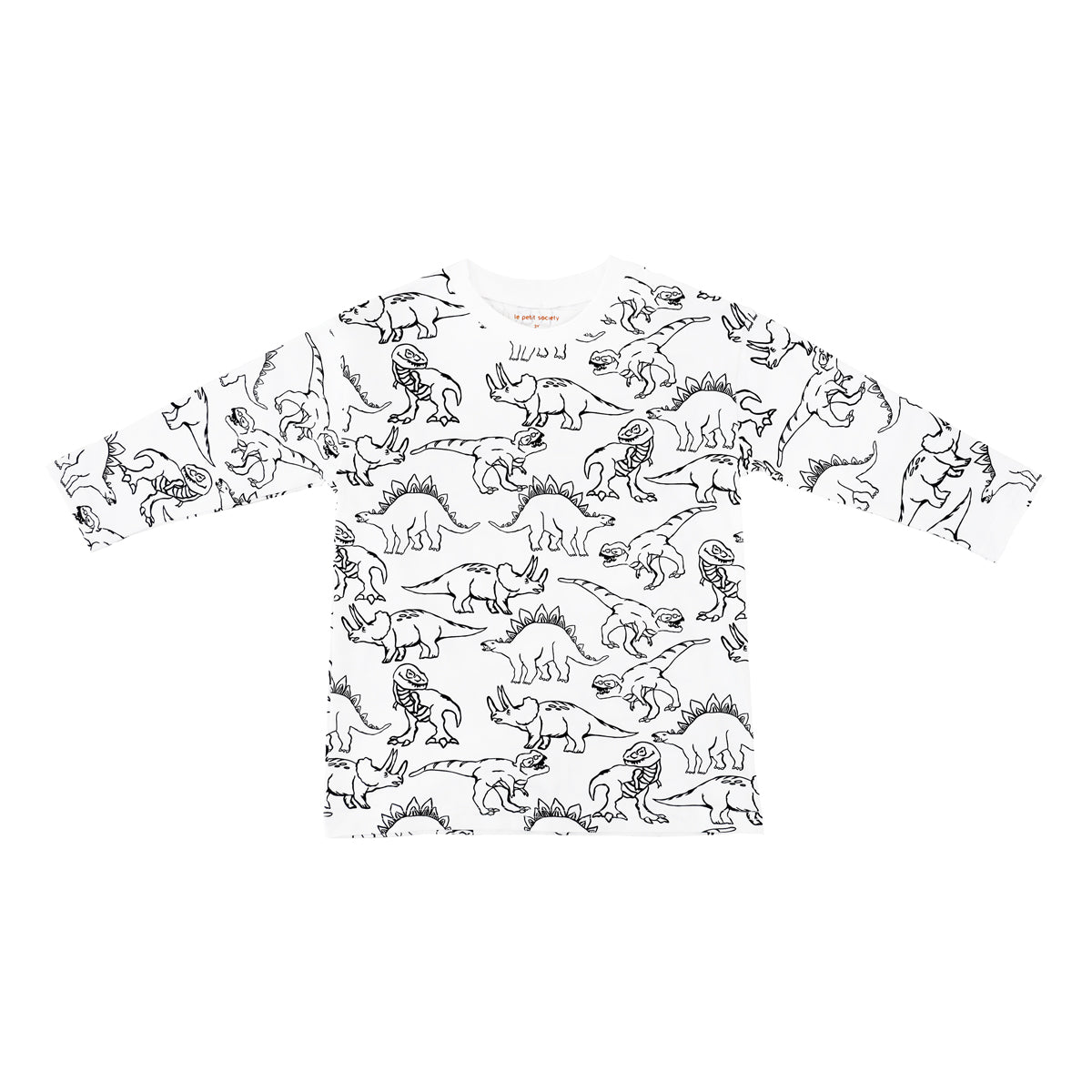 Made for Play - Long Sleeves Tee in Dino Sketch Print in White by Le Petit Society — image 6