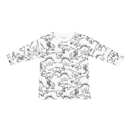 Made for Play - Long Sleeves Tee in Dino Sketch Print in White by Le Petit Society — image 6