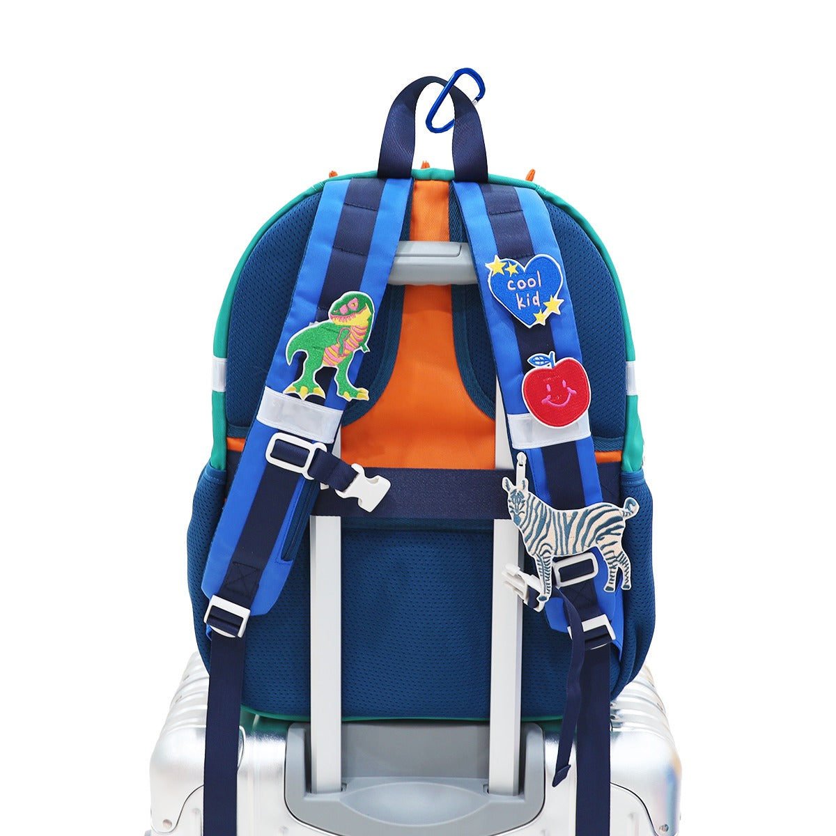 The LPS single pocket school bag and custom velcro patches at the shoulder strap.