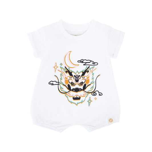 Dragon Streetwear - Baby Bubble Romper in White Dragon by Le Petit Society