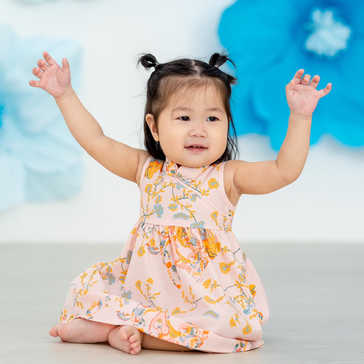 Dragon Series - Baby Girl Cheongsam in Pink Floral Print by Le Petit Society — image 3