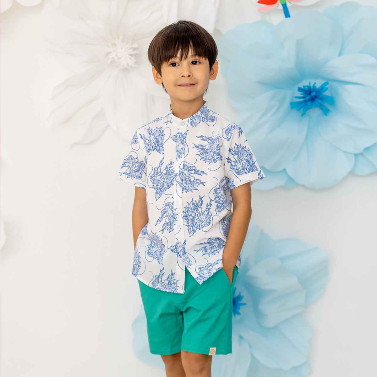 Bermuda Shorts with Adjustable Waistband in Jade by Le Petit Society — image 2