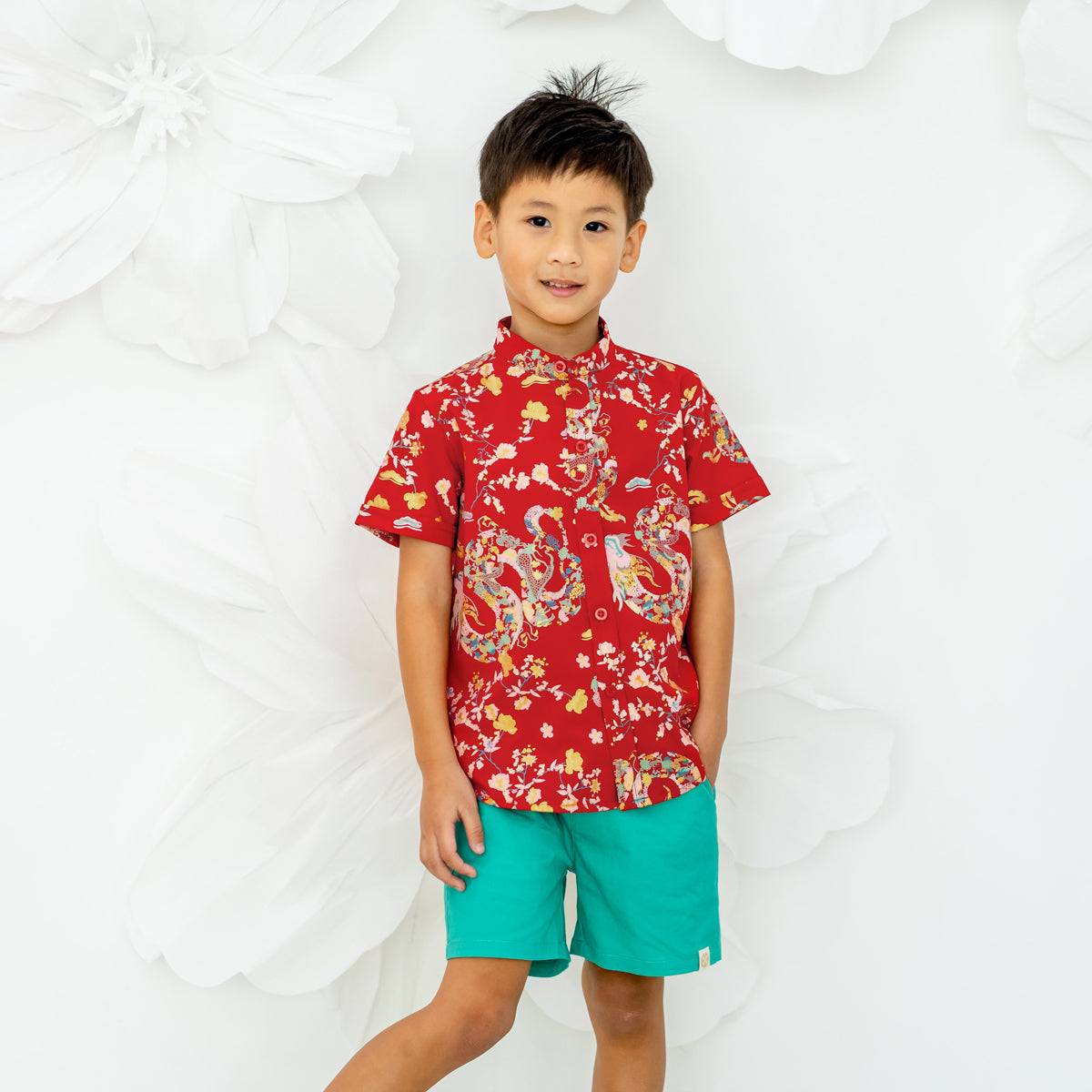 Bermuda Shorts with Adjustable Waistband in Jade by Le Petit Society — image 4